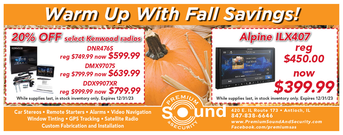 Ad for sale on Kenwood radios at Premium Sound & Security