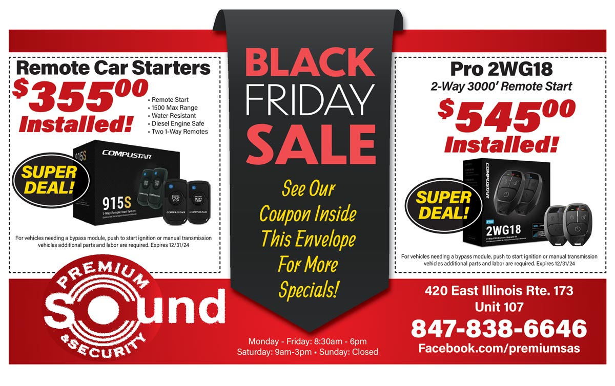 Graphic describing Black Friday deals on offer from Premium Sound and Security