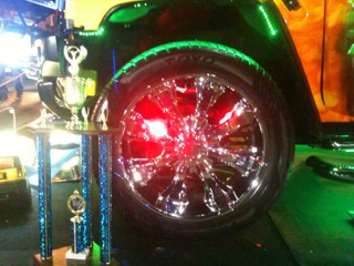 Car wheel with red LED lights