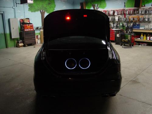 Car with LED-lined speakers
